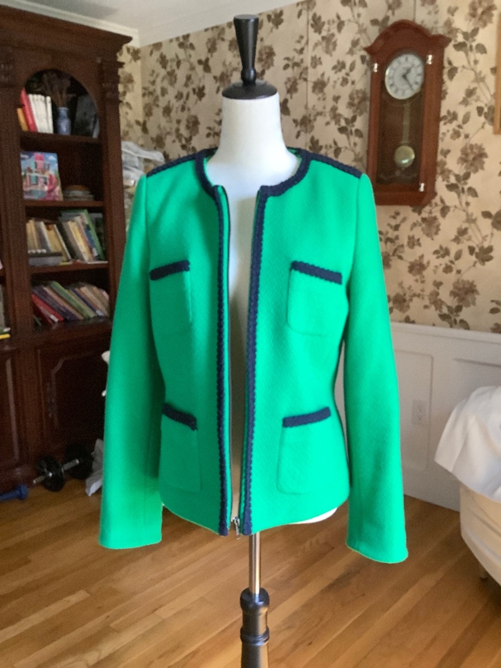 Boden Zip Front Wool Blend Green Jacket Size US 8, UK 12